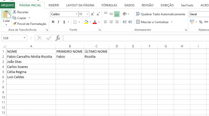 Fórmula de Nome e Sobrenome no Excel